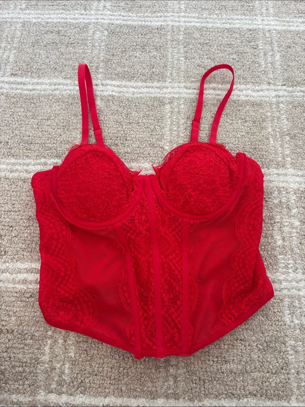 Red Lace Bustier Corset Top - Women Intimates